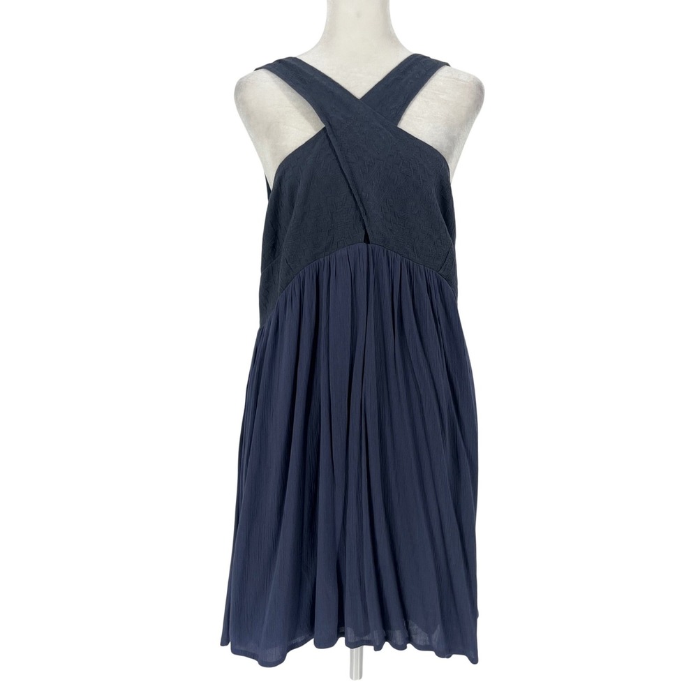 O'Neill Navy Blue Criss Cross Halter Lace Up Back Coastal Mini Dress Womens XL